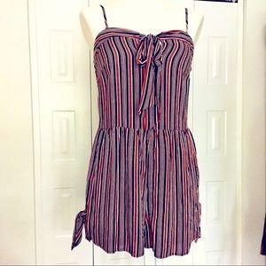 Red, white and dark navy blue striped spaghetti strap short romper S, NWT